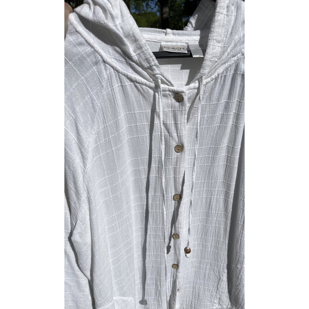KR Beach Tunic Baja Cover Up Button Hood White 100% Cotton Pool Swim Ladies XL